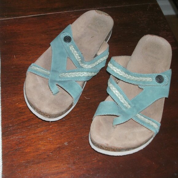 Earth Origins JACEY Leather Adjustable Comfort Slide Sandals Agate Green size 8M - Picture 1 of 2